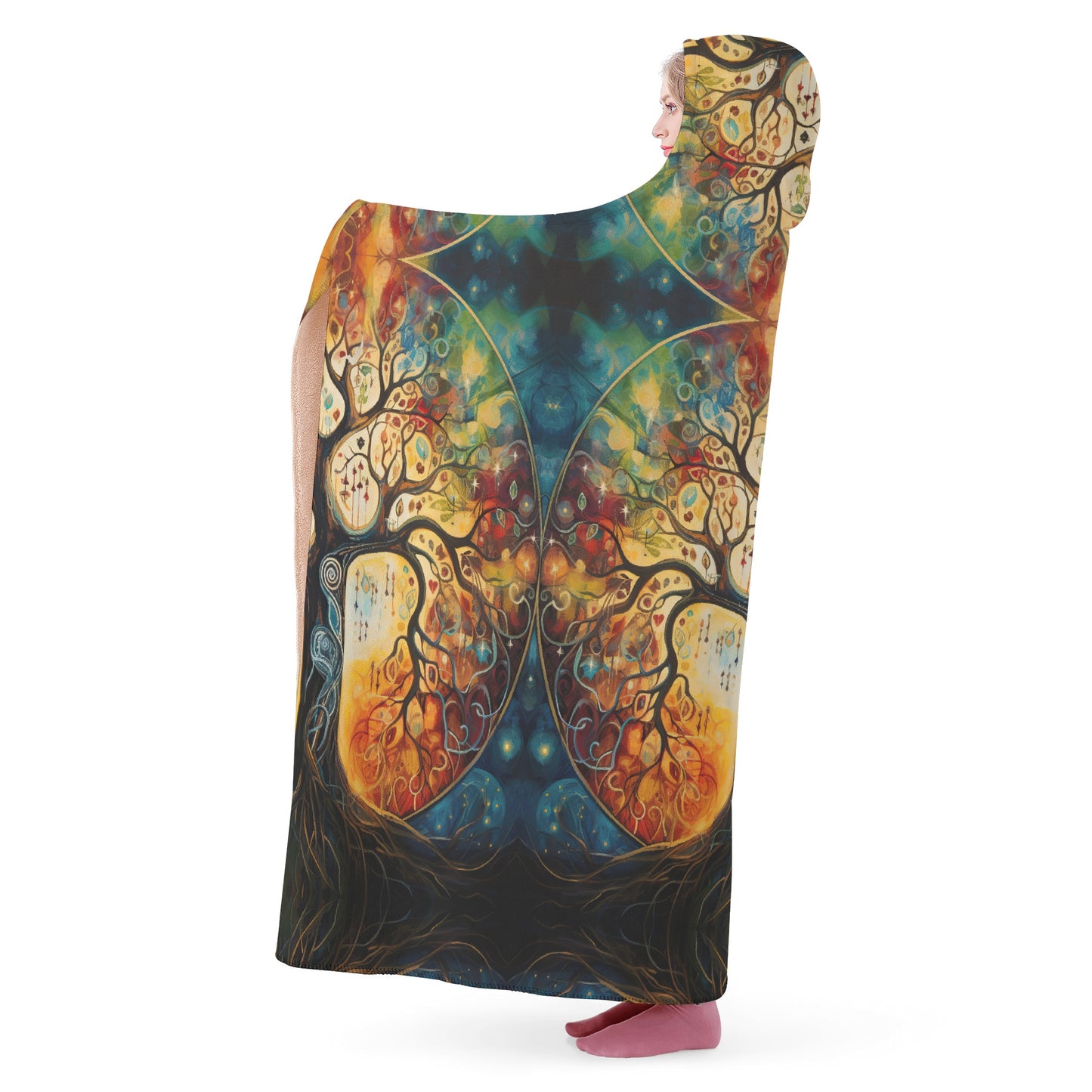 Tree of Life Hooded Blanket - Micro Fleece Lining Cosy Sherpa Blanket