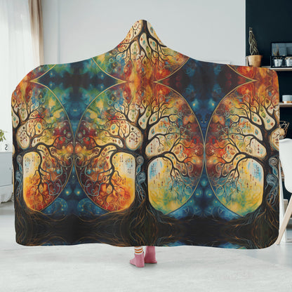 Tree of Life Hooded Blanket - Micro Fleece Lining Cosy Sherpa Blanket