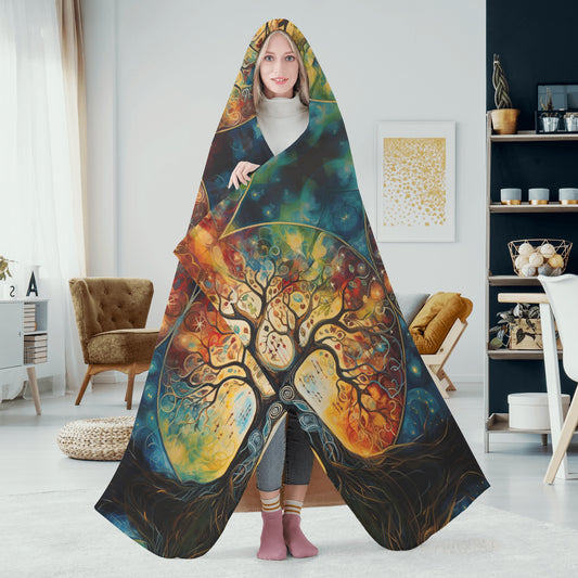 Tree of Life Hooded Blanket - Micro Fleece Lining Cosy Sherpa Blanket