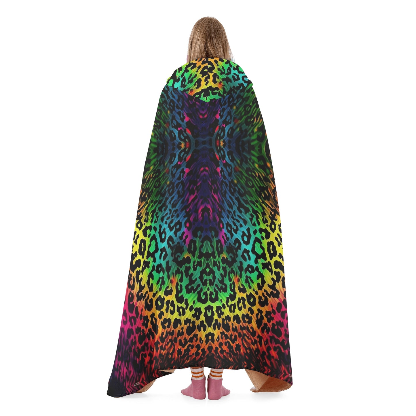 Bright Leopard Skin Hooded Blanket - Micro Fleece Lining Cosy Sherpa Blanket