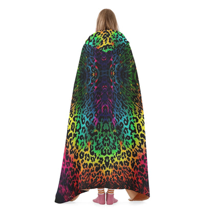Bright Leopard Skin Hooded Blanket - Micro Fleece Lining Cosy Sherpa Blanket