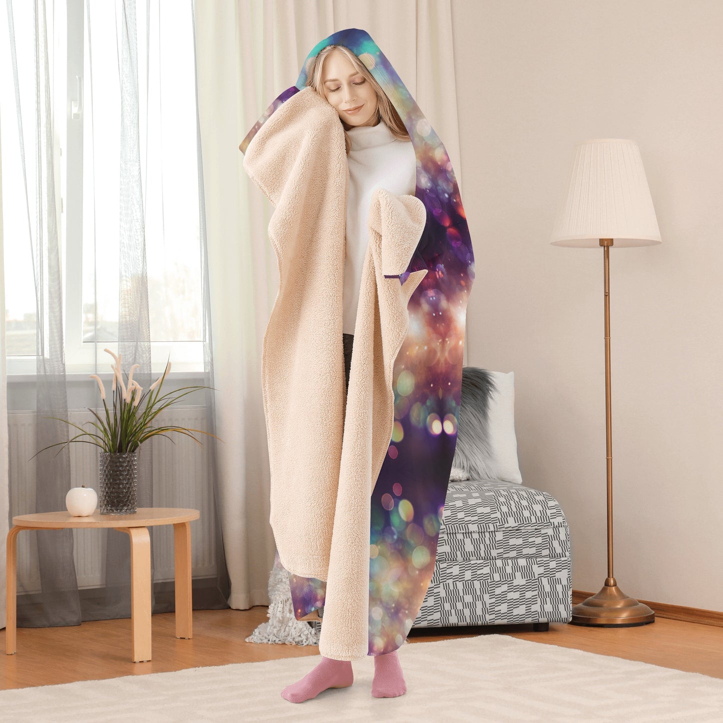 Sparkle Shimmer Hooded Blanket - Micro Fleece Lining Cosy Sherpa Blanket
