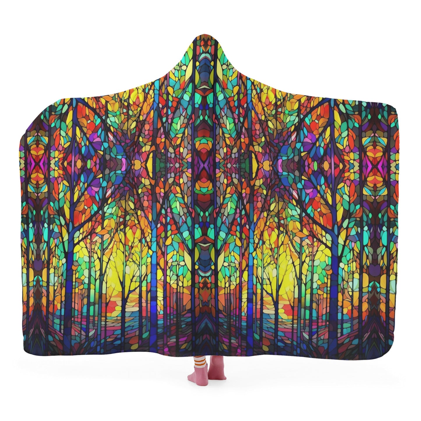 Dark Stained Glass Hooded Blanket - Micro Fleece Lining Cosy Sherpa Blanket