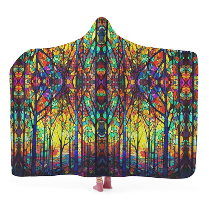 Dark Stained Glass Hooded Blanket - Micro Fleece Lining Cosy Sherpa Blanket