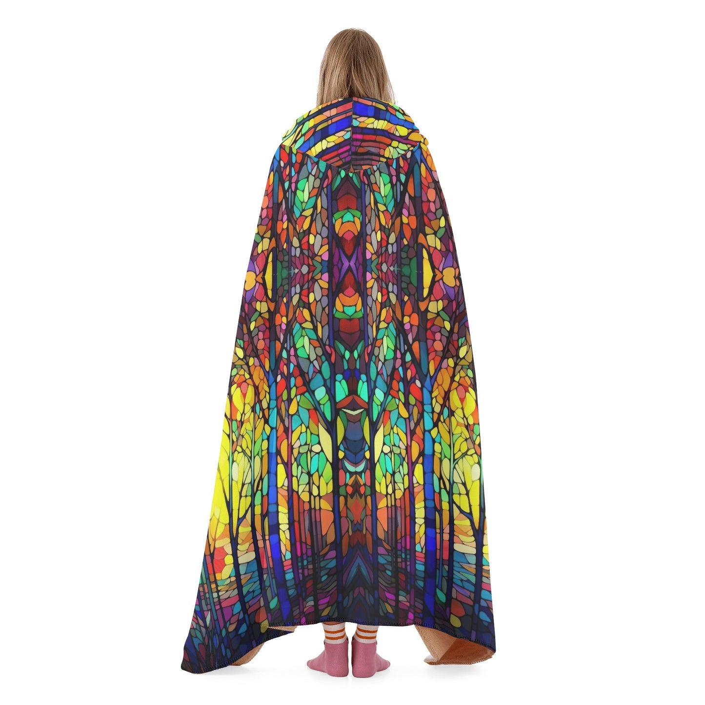 Dark Stained Glass Hooded Blanket - Micro Fleece Lining Cosy Sherpa Blanket