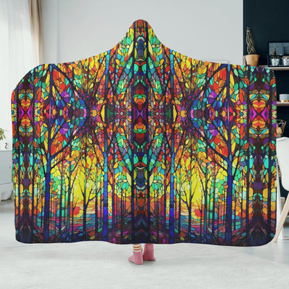 Dark Stained Glass Hooded Blanket - Micro Fleece Lining Cosy Sherpa Blanket