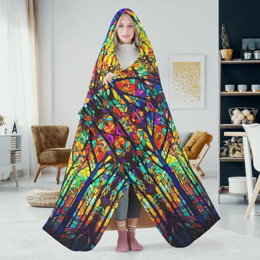 Dark Stained Glass Hooded Blanket - Micro Fleece Lining Cosy Sherpa Blanket