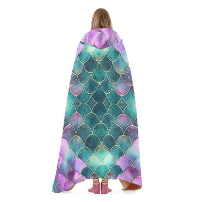 Mermaid Scales Hooded Blanket - Micro Fleece Lining Cosy Sherpa Blanket