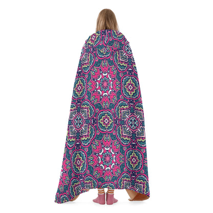 Funky Pink Mandala Hooded Blanket - Micro Fleece Lining Cosy Sherpa Blanket