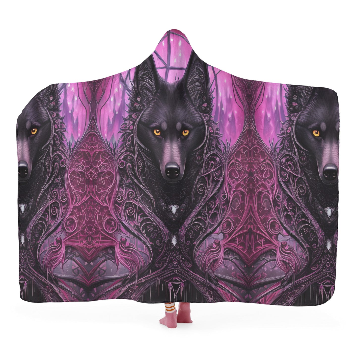 Wolf Midnight Purple Hooded Blanket - Micro Fleece Lining Cosy Sherpa Blanket