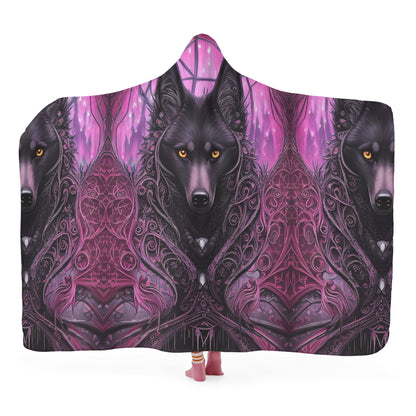 Wolf Midnight Purple Hooded Blanket - Micro Fleece Lining Cosy Sherpa Blanket