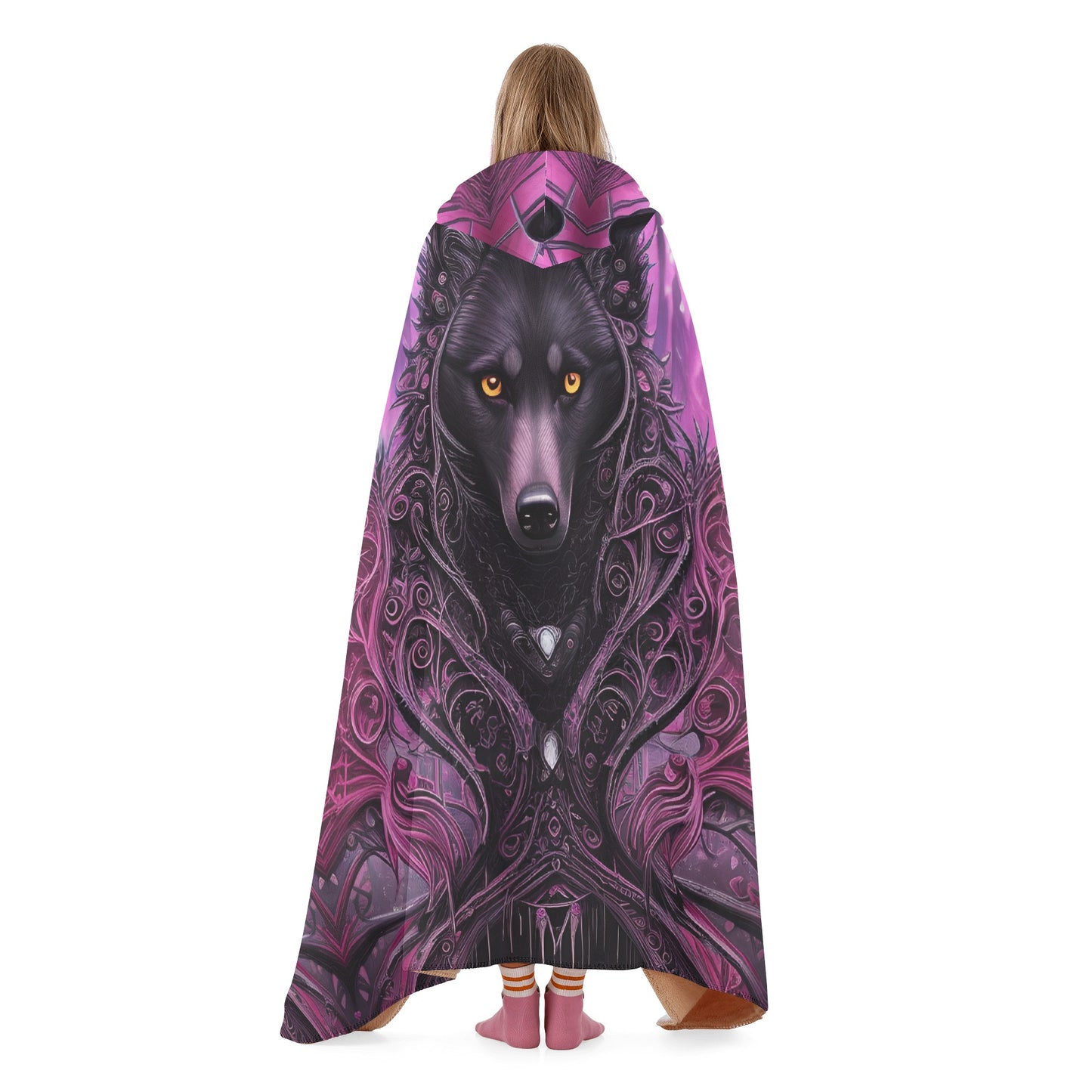 Wolf Midnight Purple Hooded Blanket - Micro Fleece Lining Cosy Sherpa Blanket