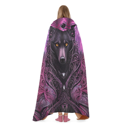 Wolf Midnight Purple Hooded Blanket - Micro Fleece Lining Cosy Sherpa Blanket
