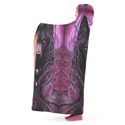 Wolf Midnight Purple Hooded Blanket - Micro Fleece Lining Cosy Sherpa Blanket