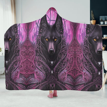 Wolf Midnight Purple Hooded Blanket - Micro Fleece Lining Cosy Sherpa Blanket