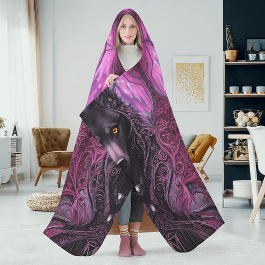 Wolf Midnight Purple Hooded Blanket - Micro Fleece Lining Cosy Sherpa Blanket