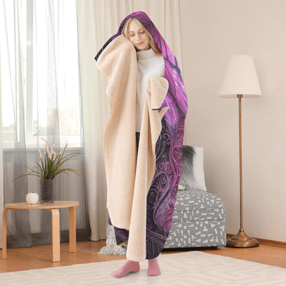 Wolf Midnight Purple Hooded Blanket - Micro Fleece Lining Cosy Sherpa Blanket