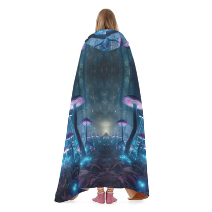 Blue Mushroom Hooded Blanket - Micro Fleece Lining Cosy Sherpa Blanket