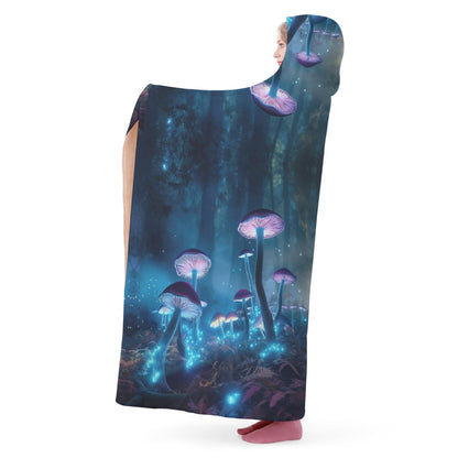 Blue Mushroom Hooded Blanket - Micro Fleece Lining Cosy Sherpa Blanket