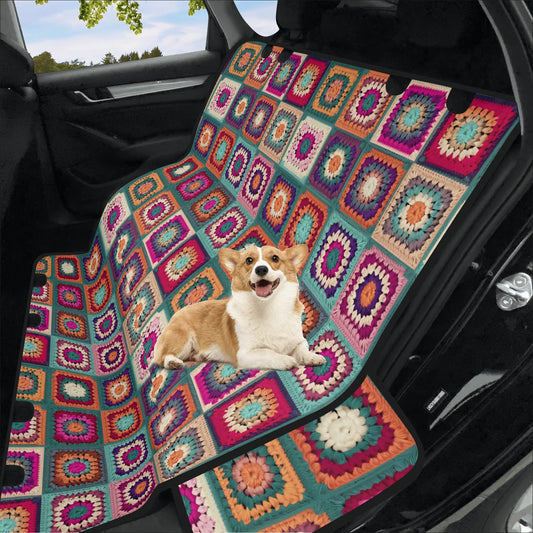 Granny Squares Car Pet Seat Cover - Waterproof Back Seat Cover Pet Hammock Dog Seat Protector