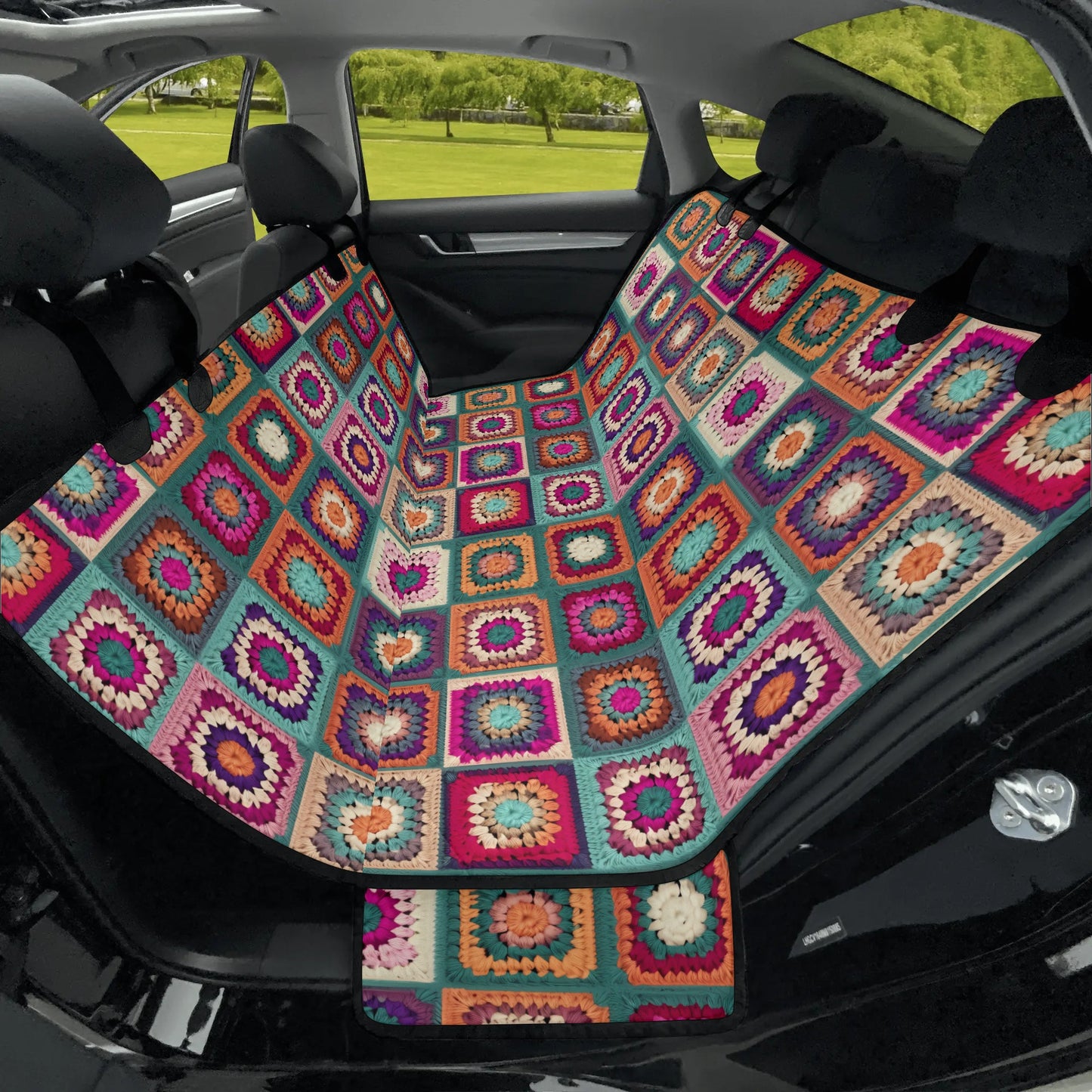 Granny Squares Car Pet Seat Cover - Waterproof Back Seat Cover Pet Hammock Dog Seat Protector