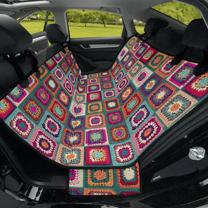 Granny Squares Car Pet Seat Cover - Waterproof Back Seat Cover Pet Hammock Dog Seat Protector