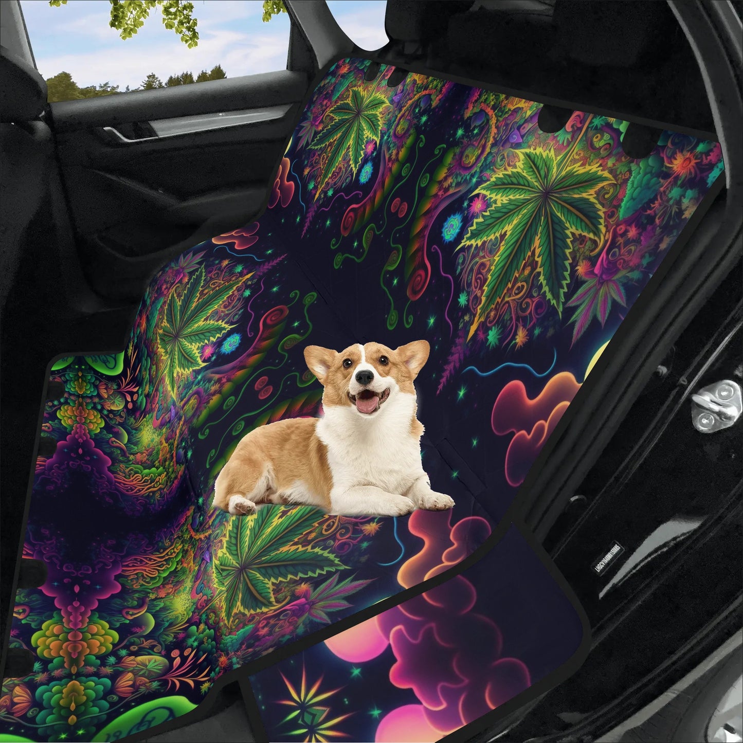 Psychedelic Green Leaf Car Pet Seat Cover - Waterproof Back Seat Cover Pet Hammock Dog Seat Protector