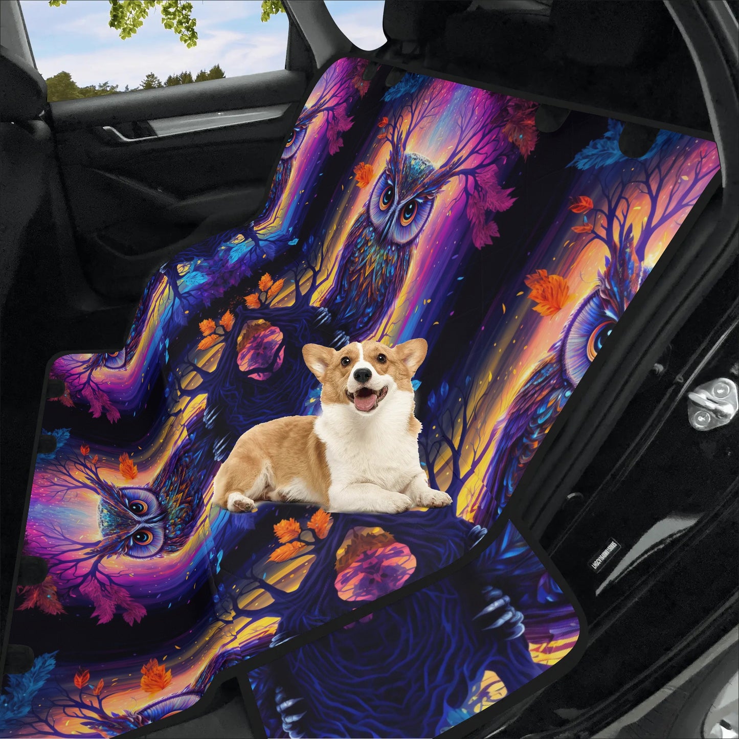 Psychedelic Owl Car Pet Seat Cover - Waterproof Back Seat Cover Pet Hammock Dog Seat Protector