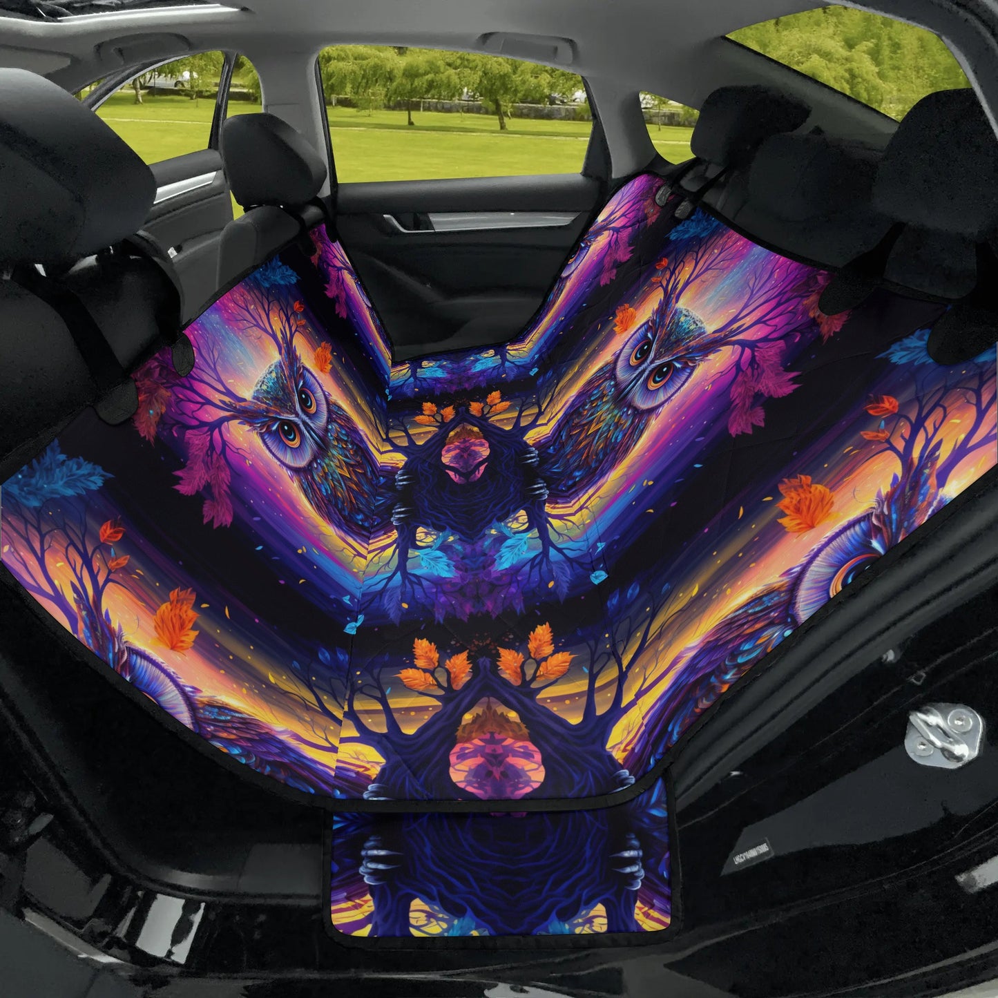 Psychedelic Owl Car Pet Seat Cover - Waterproof Back Seat Cover Pet Hammock Dog Seat Protector
