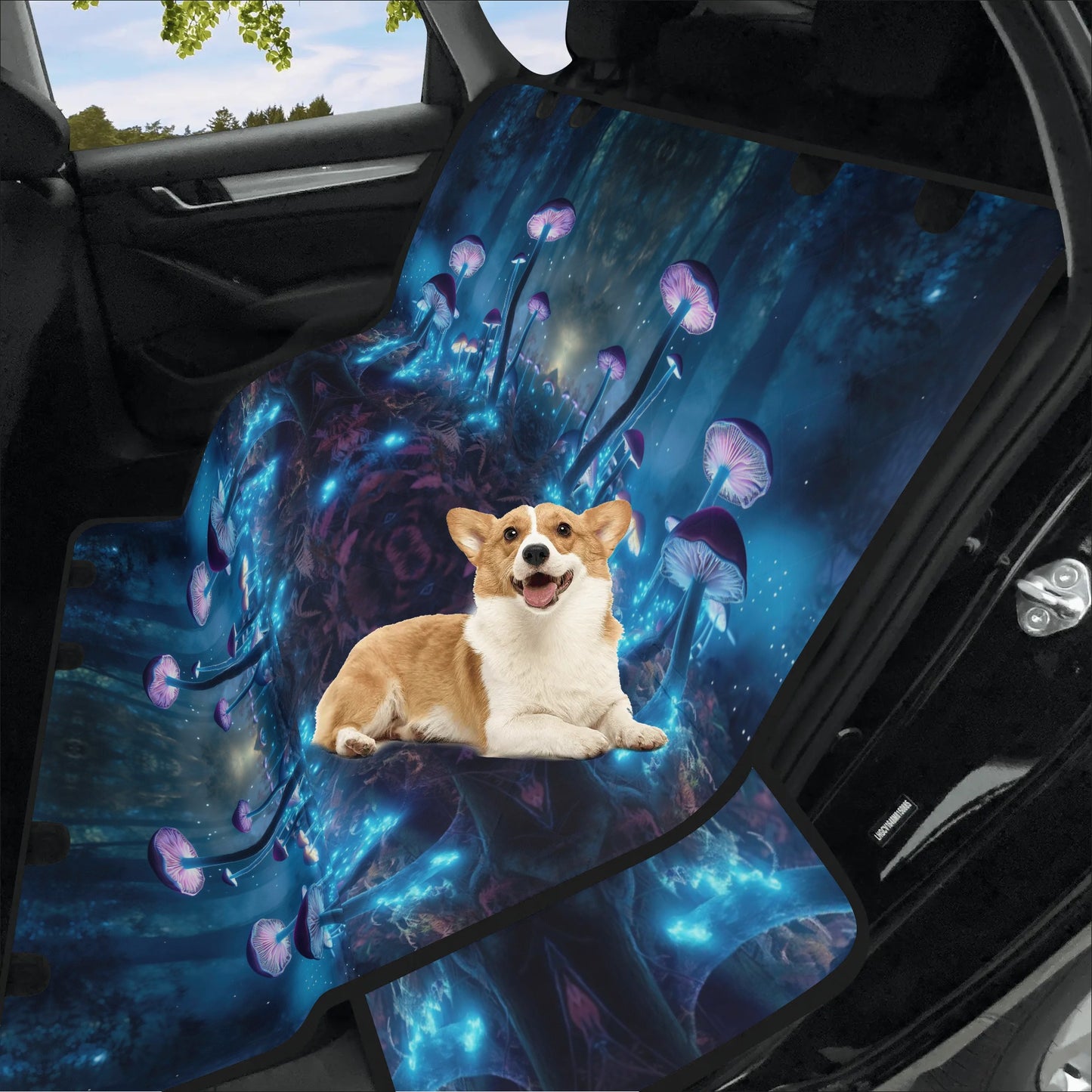 Blue Mushrooms Car Pet Seat Cover - Waterproof Back Seat Cover Pet Hammock Dog Seat Protector