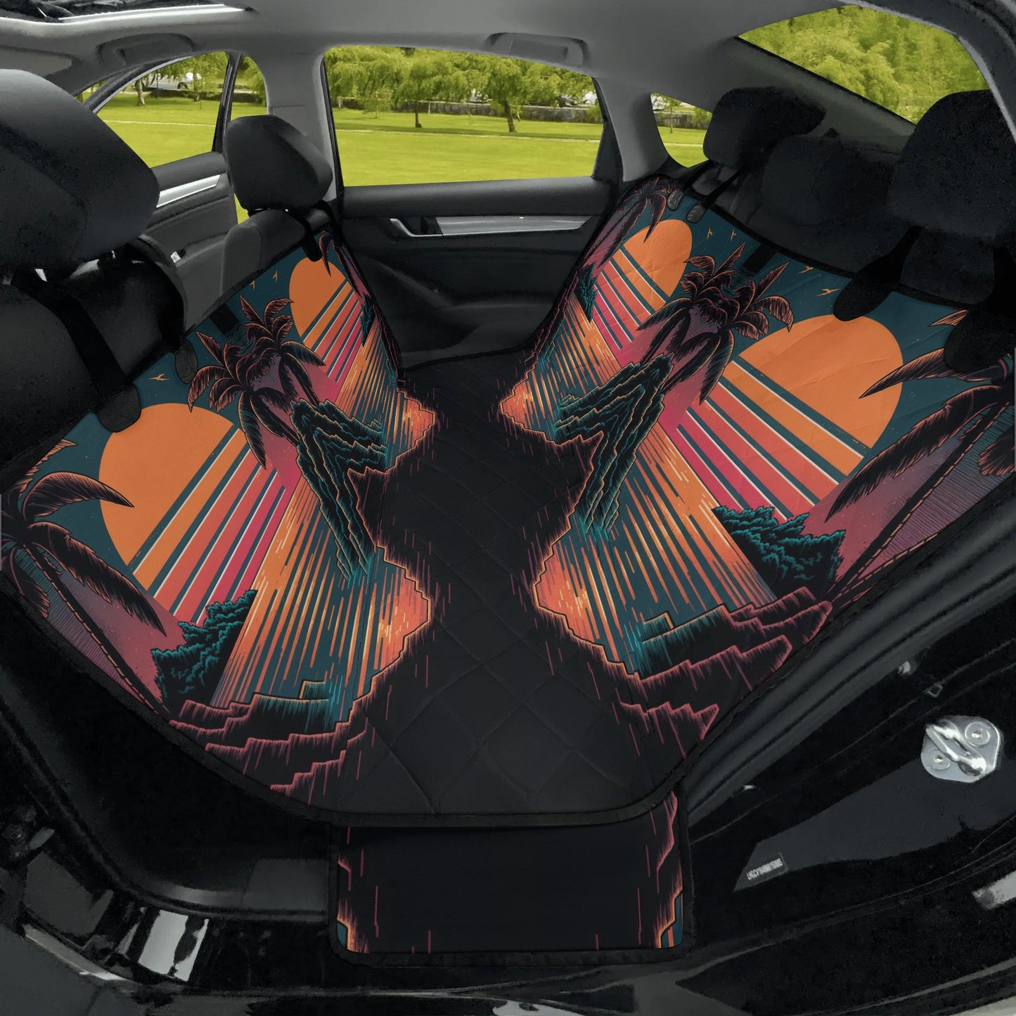 Retro Sunset   Pet Seat Cover - Waterproof Back Seat Cover Pet Hammock Dog Seat Protector