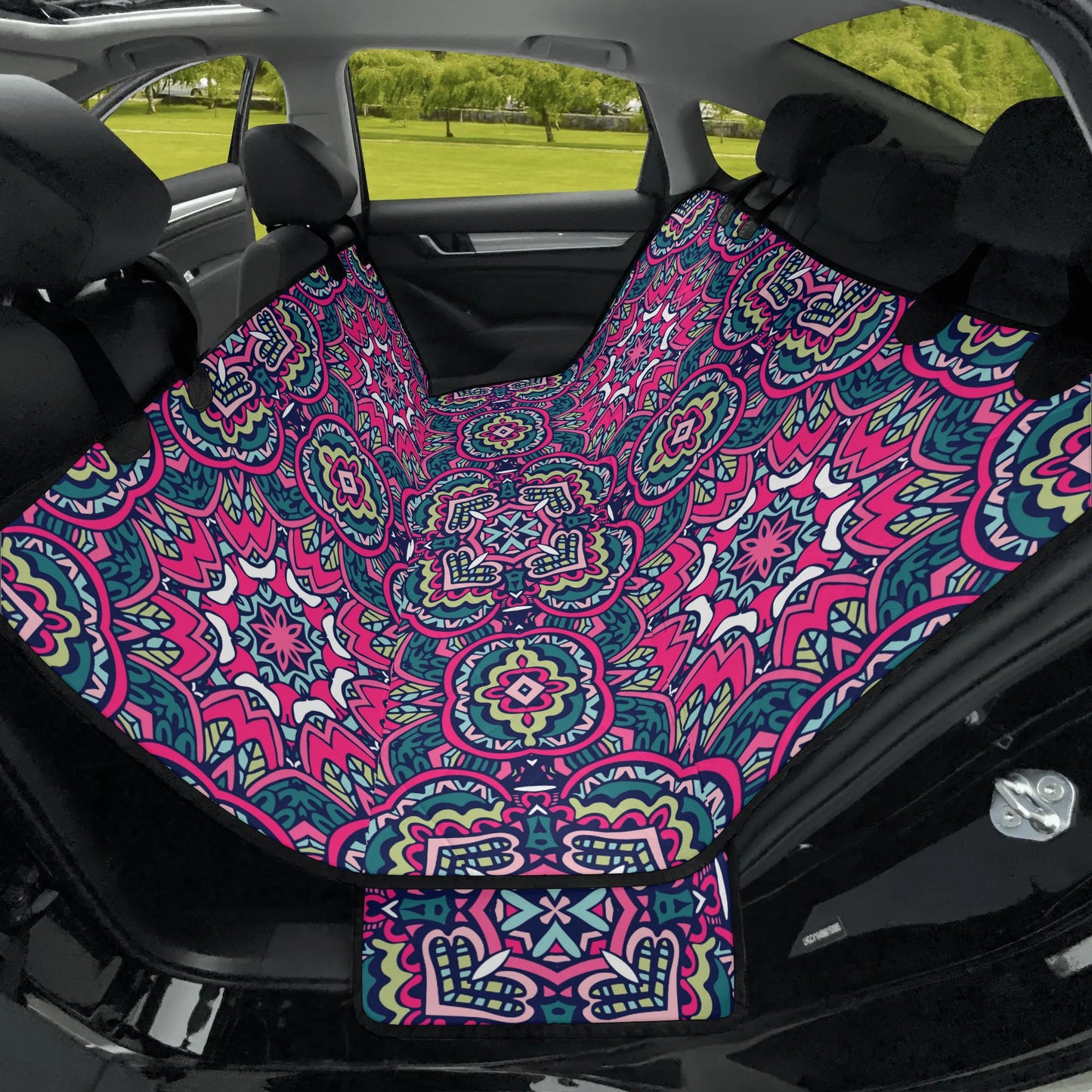Funky Pink Mandala Pet Seat Cover - Waterproof Back Seat Cover Pet Hammock Dog Seat Protector