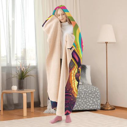Psycho Rabbit Hooded Blanket - Micro Fleece Lining Cosy Sherpa Blanket