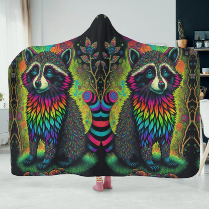 Psycho Raccoon Hooded Blanket - Micro Fleece Lining Cosy Sherpa Blanket