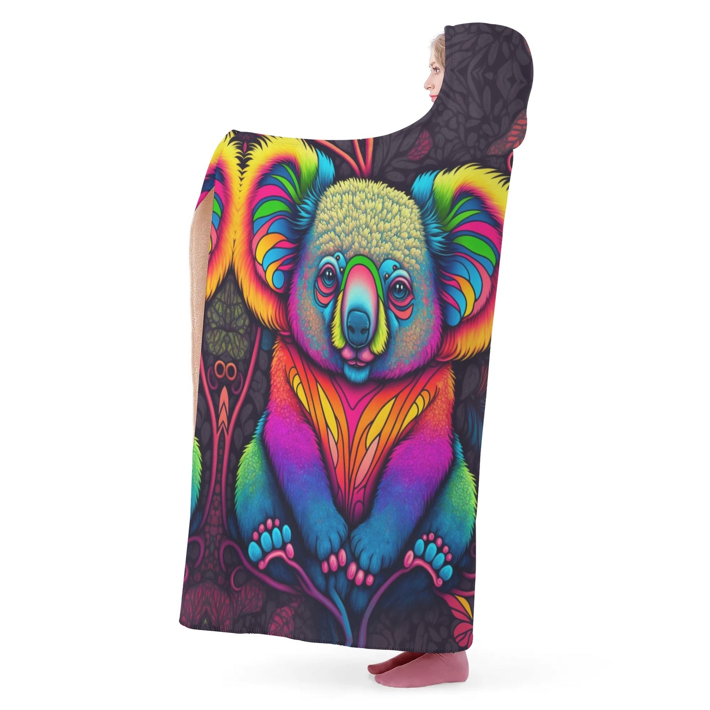 Psycho Koala Hooded Blanket - Micro Fleece Lining Cosy Sherpa Blanket