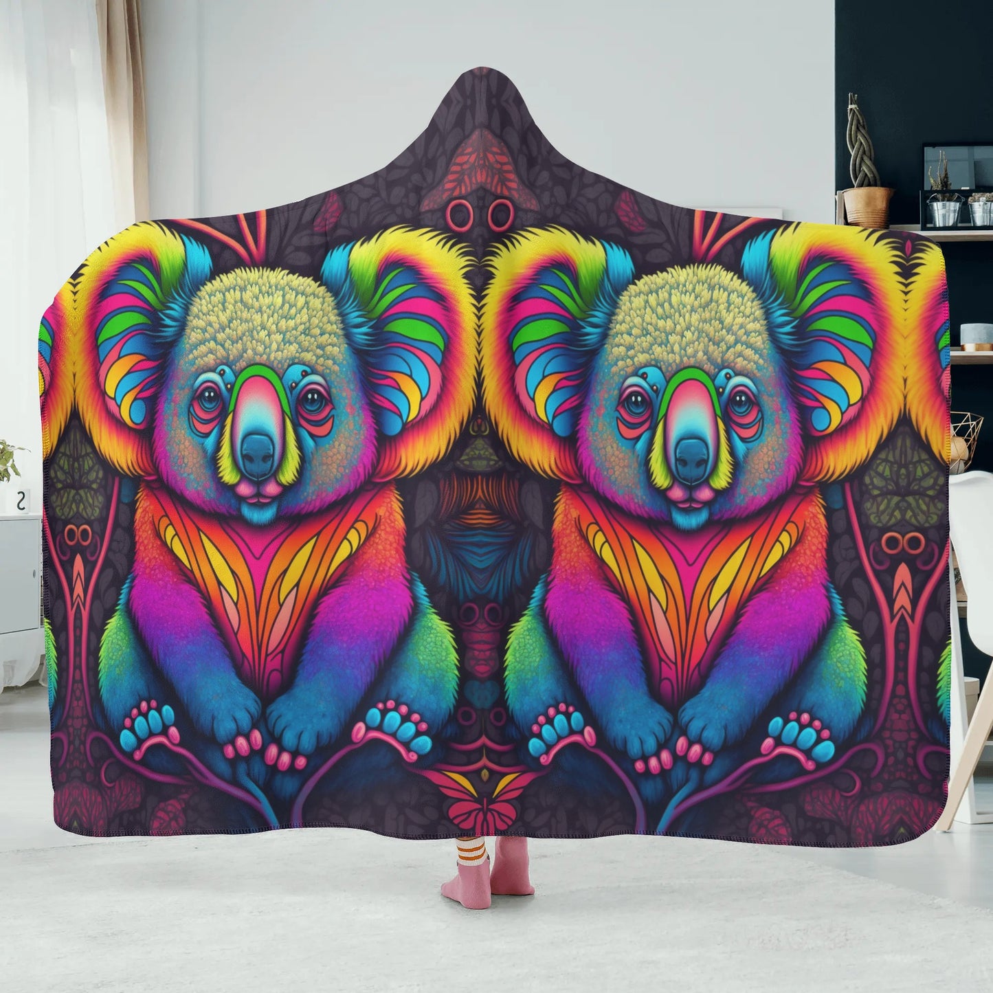 Psycho Koala Hooded Blanket - Micro Fleece Lining Cosy Sherpa Blanket