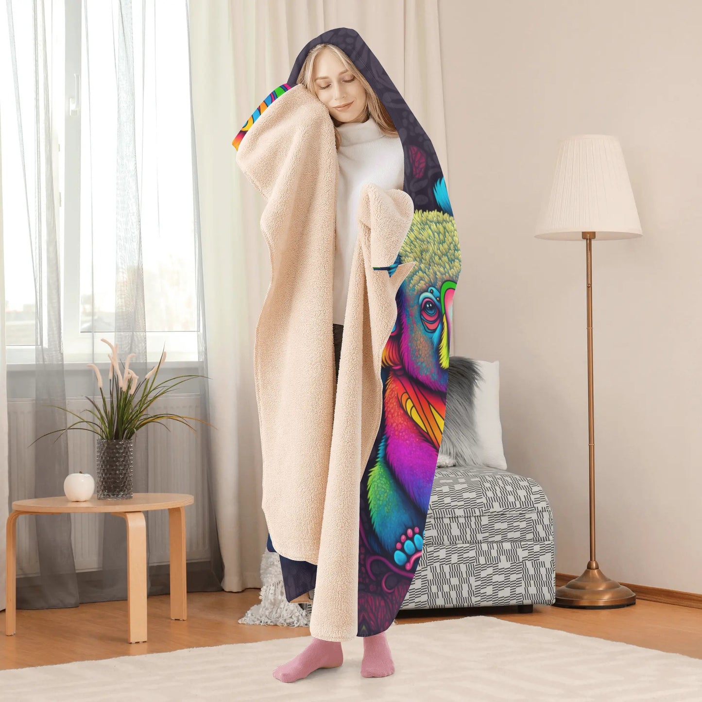 Psycho Koala Hooded Blanket - Micro Fleece Lining Cosy Sherpa Blanket