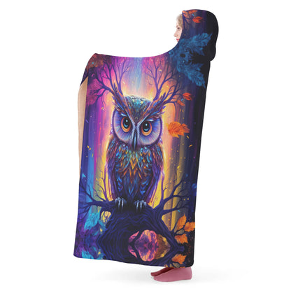 Psychedelic Owl Hooded Blanket - Micro Fleece Lining Cosy Sherpa Blanket