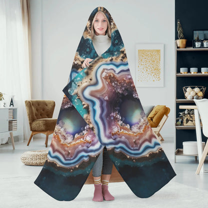Cracked Geode Hooded Blanket - Micro Fleece Lining Cosy Sherpa Blanket