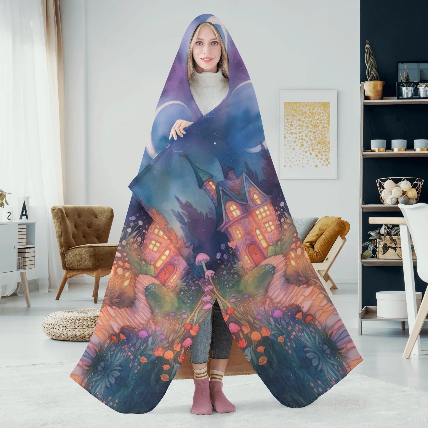 Magical Garden Hooded Blanket - Micro Fleece Lining Cosy Sherpa Blanket