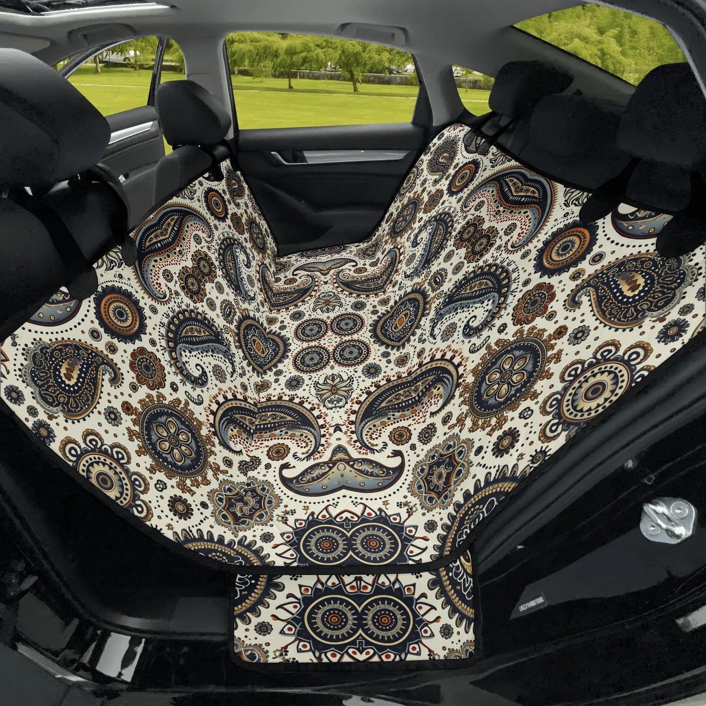 Paisley Circles White Pet Seat Cover - Waterproof Back Seat Cover Pet Hammock Dog Seat Protector