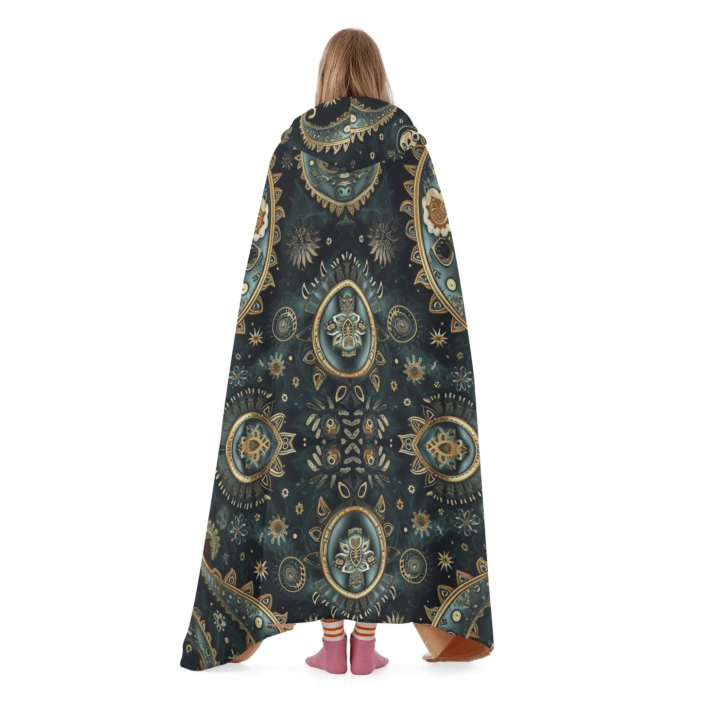 Paisley Print Black Hooded Blanket - Micro Fleece Lining Cosy Sherpa Blanket