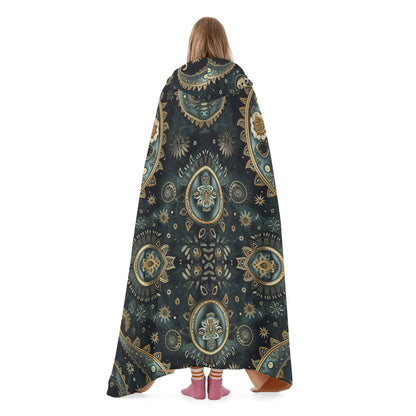 Paisley Print Black Hooded Blanket - Micro Fleece Lining Cosy Sherpa Blanket
