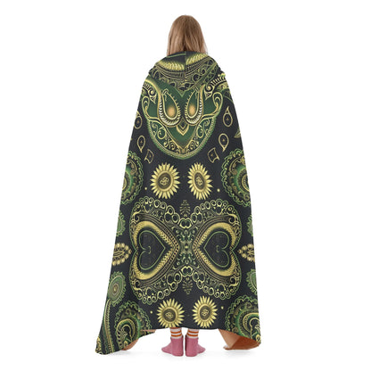 Paisley Vintage Green Hooded Blanket - Micro Fleece Lining Cosy Sherpa Blanket