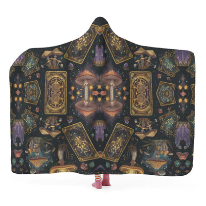 Witchy Mushroom Tarot Cards Hooded Blanket - Micro Fleece Lining Cosy Sherpa Blanket