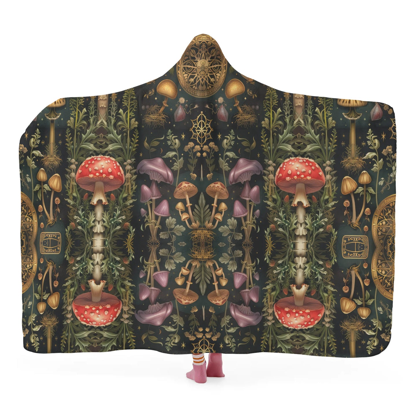 Wild Mushroom Foraging Hooded Blanket - Micro Fleece Lining Cosy Sherpa Blanket