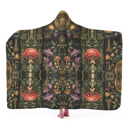 Wild Mushroom Foraging Hooded Blanket - Micro Fleece Lining Cosy Sherpa Blanket