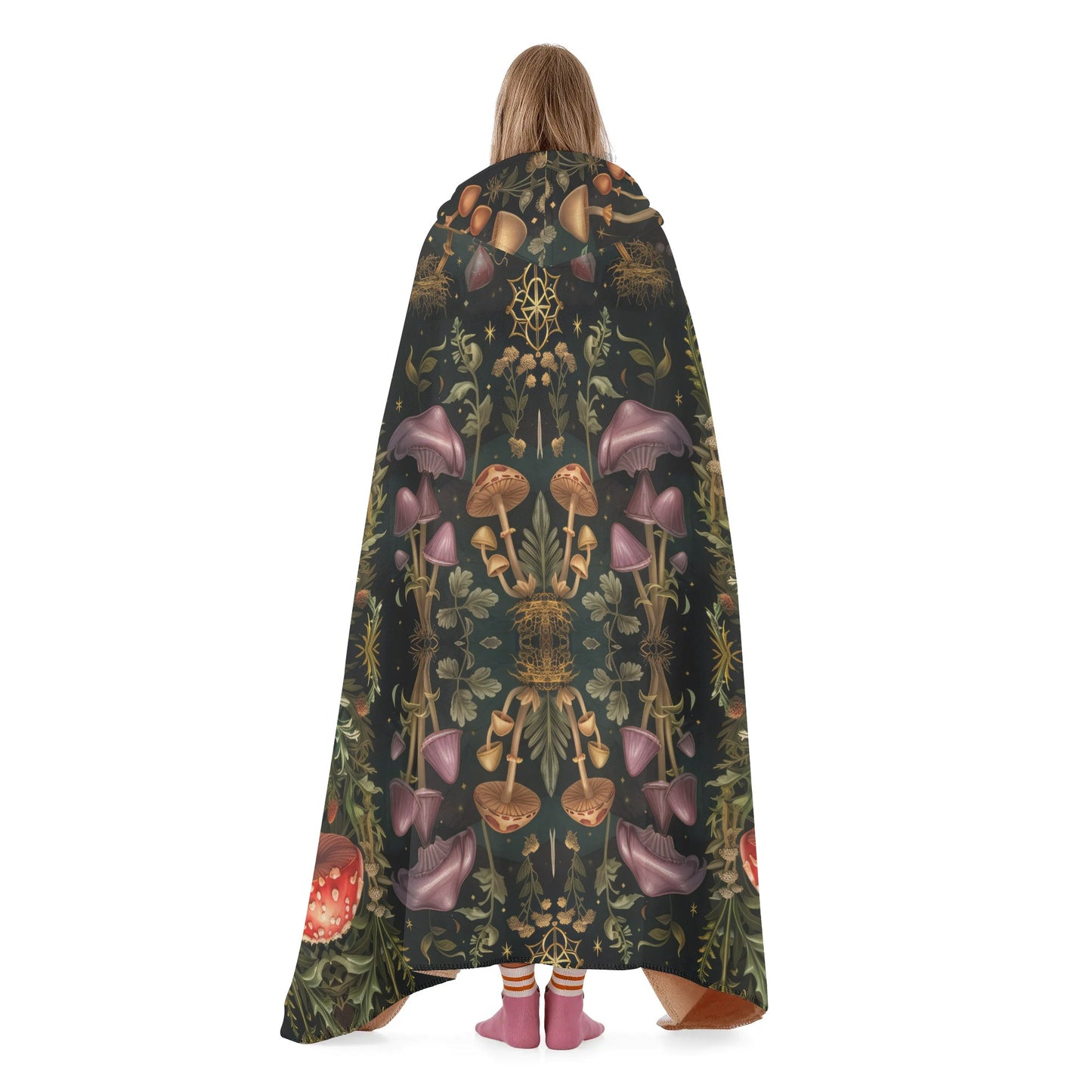 Wild Mushroom Foraging Hooded Blanket - Micro Fleece Lining Cosy Sherpa Blanket