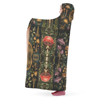 Wild Mushroom Foraging Hooded Blanket - Micro Fleece Lining Cosy Sherpa Blanket