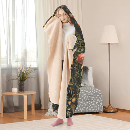 Wild Mushroom Foraging Hooded Blanket - Micro Fleece Lining Cosy Sherpa Blanket